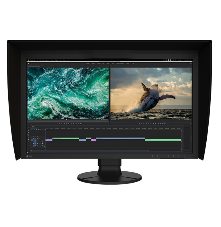 Écran EIZO ColorEdge CG2700S 27 pouces avec casquette anti-reflets, vue de face